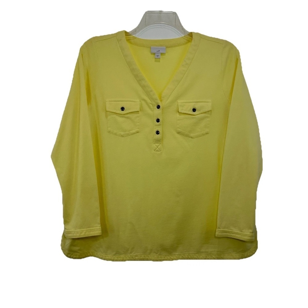 J Jill Yellow V Neck Shirt Top Women’s Large Long Sleeve Classic Casual Colorful